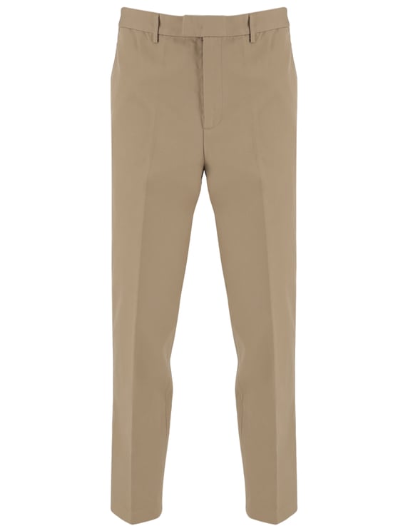 Emporio Armani Beige Straight-Leg Leather Detail Pants