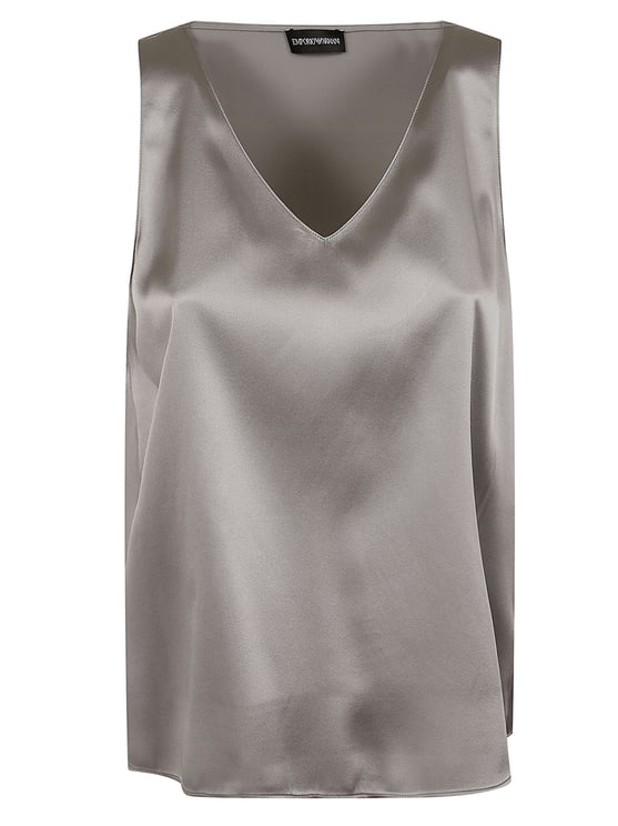 Emporio Armani Sleeveless Satin Top with V-Neckline and Flowing Fit