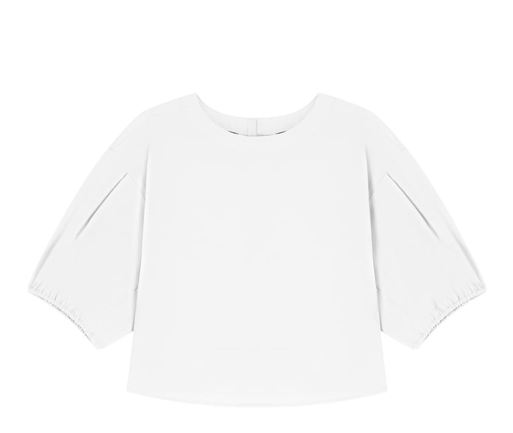 Emporio Armani Poplin Puffed Sleeves Round Neck Blouse