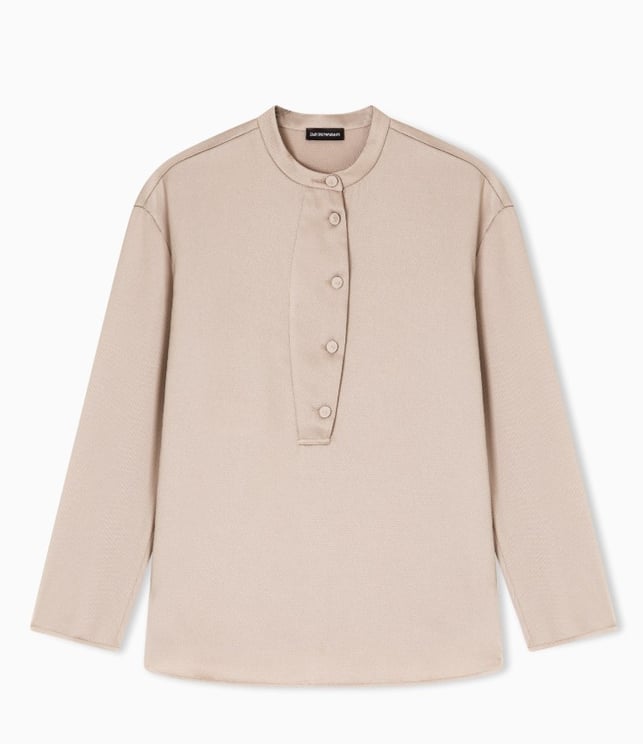 Emporio Armani Crepe Twill Guru Collar Covered Shirt