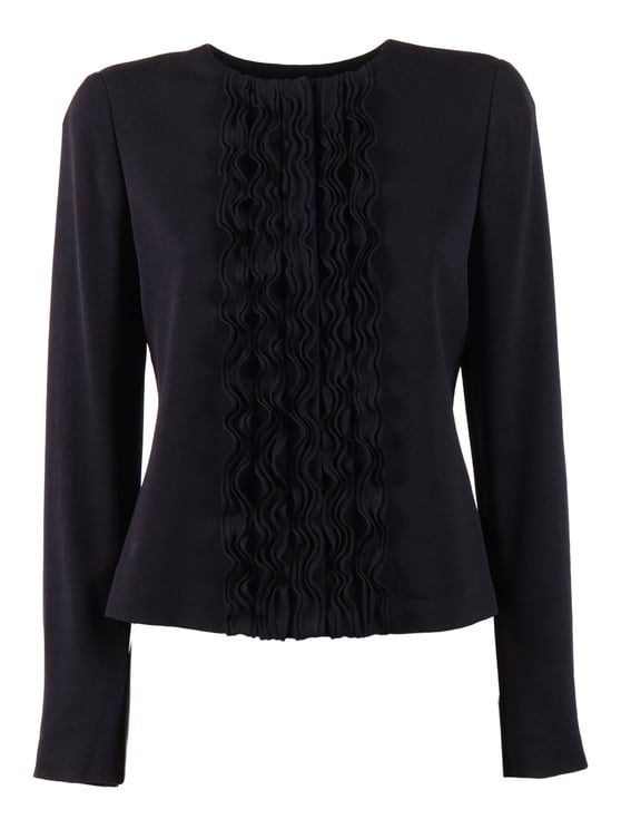 Emporio Armani Black Fitted Vertical Ruffled Blazer