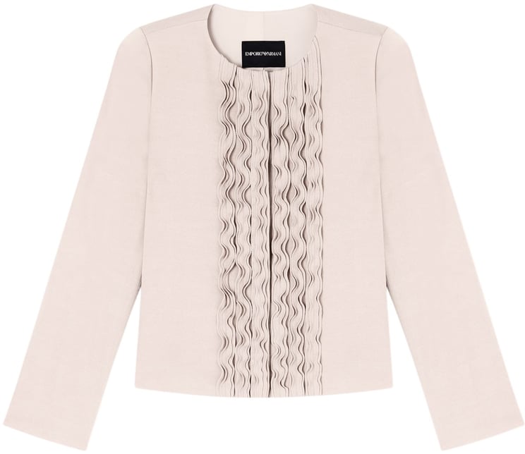 Emporio Armani Textured Weave Fabric Ruffled Fitted Jacket