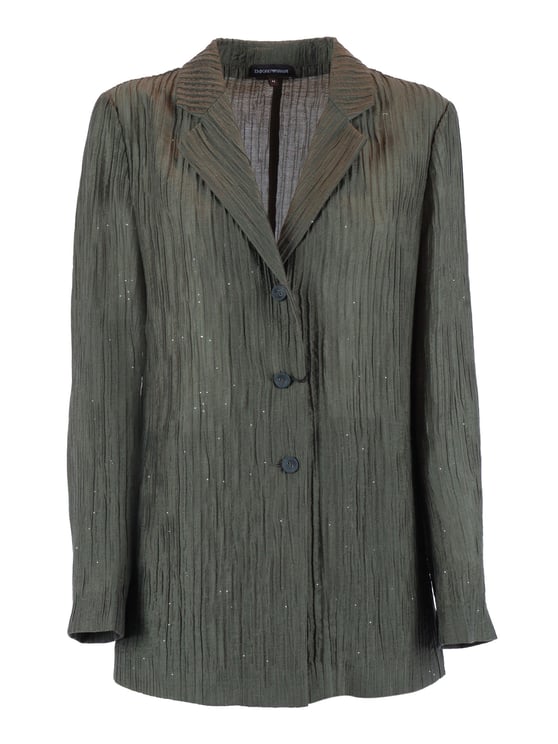 Emporio Armani Green Textured Crinkled Fabric Blazer