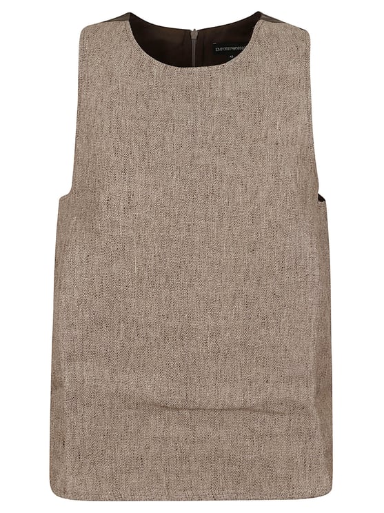 Emporio Armani Heavy Linen Canvas Sleeveless Top with Faux Leather Detail