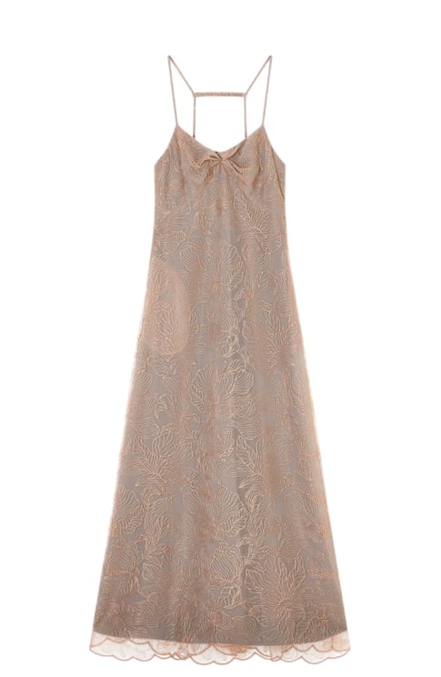 Emporio Armani Long Embroidered Tulle V Neck Dress