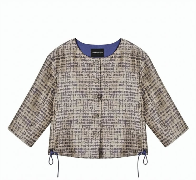Emporio Armani Jacquard Geometric Pattern Boxy Fit Jacket