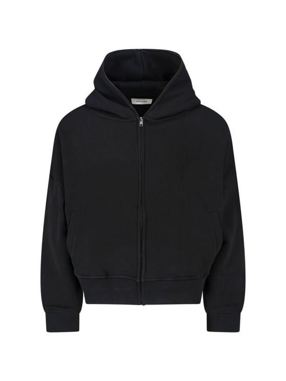 Entire Studios Black Cropped Structured Cotton Hoodie