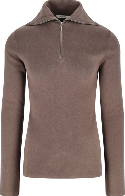 Entire Studios High-Collar Brown Cotton Zip Sweater