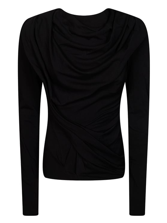 Entire Studios Draped Neckline Fitted Long Sleeve Top