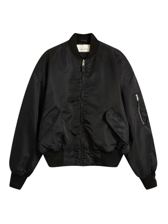 Entire Studios Puffy Black Bomber Jacket With Oversized Silhouette And Zippered Pockets