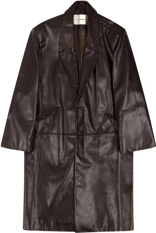 Entire Studios Single Breasted Leather Coat Dark Brown