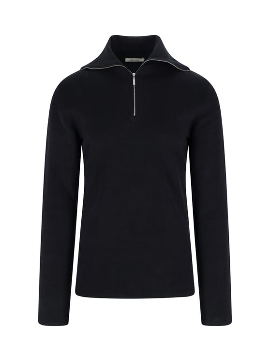 Entire Studios High-Collar Black Cotton Zip-Through Knitwear