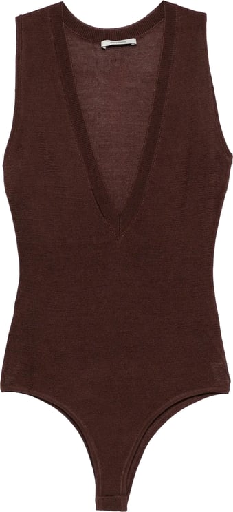 Entire Studios Deep V Neck Bodysuit Chocolate