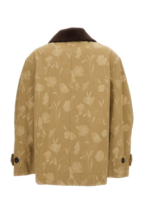 Erdem Poppy Design Cotton Jacquard Oversize Jacket with Curved Sleeves