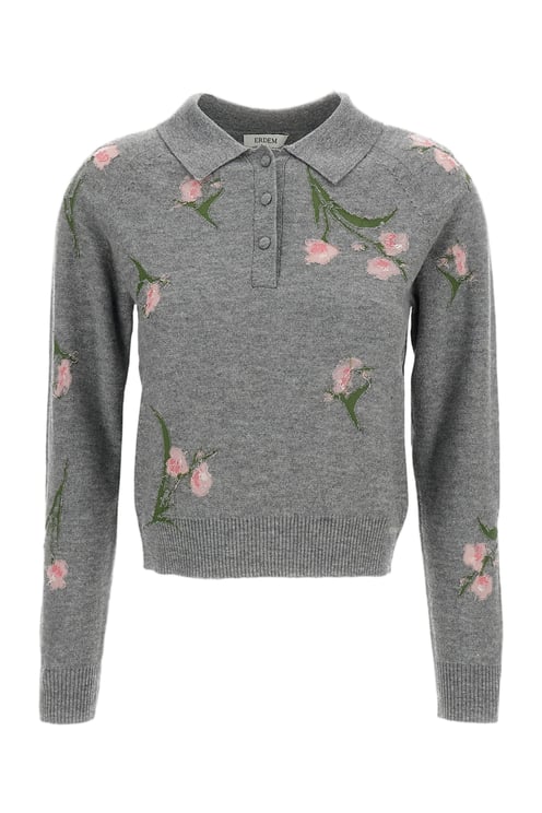 Erdem Floral Pattern Merino Wool Polo Jumper