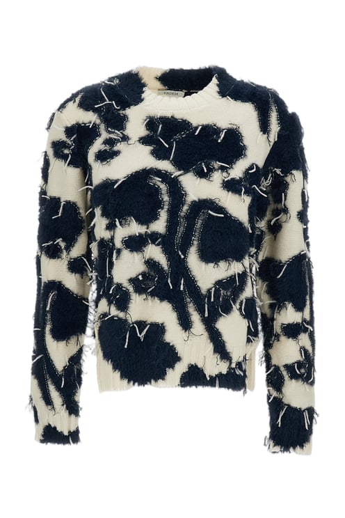 Erdem Textured Floral Knit Jumper with Cropped Silhouette and Cutaway Side Split