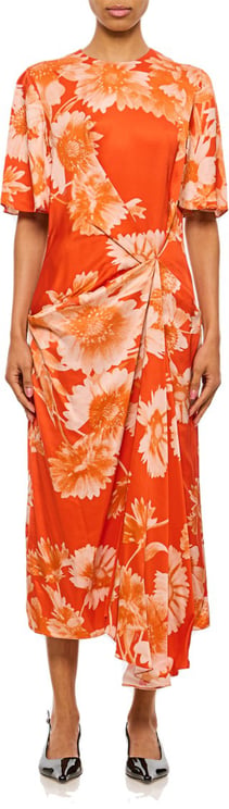 Erdem Floral Draped Midi Dress With Gathered Waist Detail