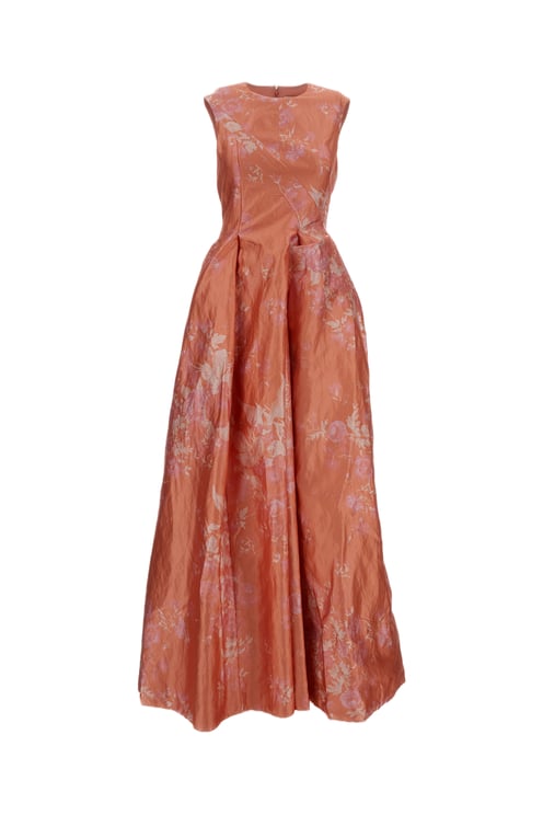 Erdem Floral-Print Textured Satin Hourglass Gown