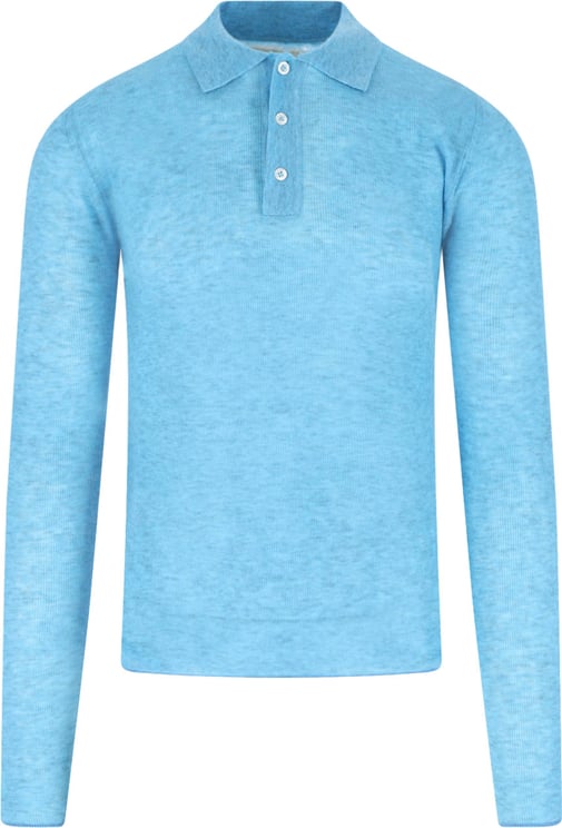 ERL Heathered Blue Long Sleeve Polo Shirt