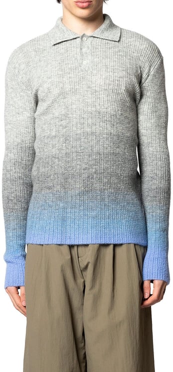 ERL THIN GRADIENT POLO KNIT GREY BLUE