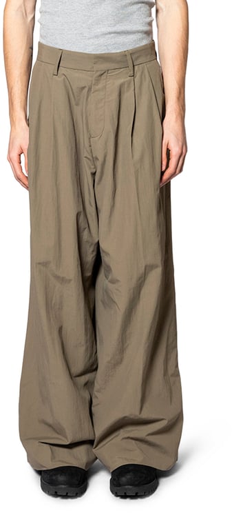 ERL NYLON PLEATED SUIT TROUSERS WOVEN KHAKI