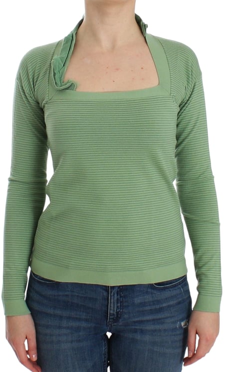 Ermanno Scervino Ermanno Scervino Green Wool Blend Striped Long Sleeve Sweater