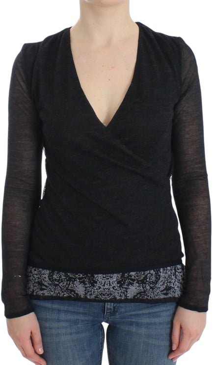 Ermanno Scervino Ermanno Scervino Black Wool Blend Stretch Long Sleeve Sweater