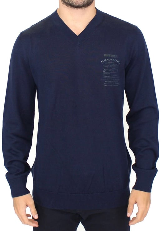 Ermanno Scervino Ermanno Scervino Blue Wool Blend V-neck Pullover Sweater