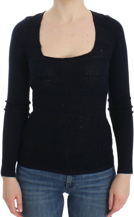 Ermanno Scervino Ermanno Scervino Blue Knitted Wool Stretch Sweater Top