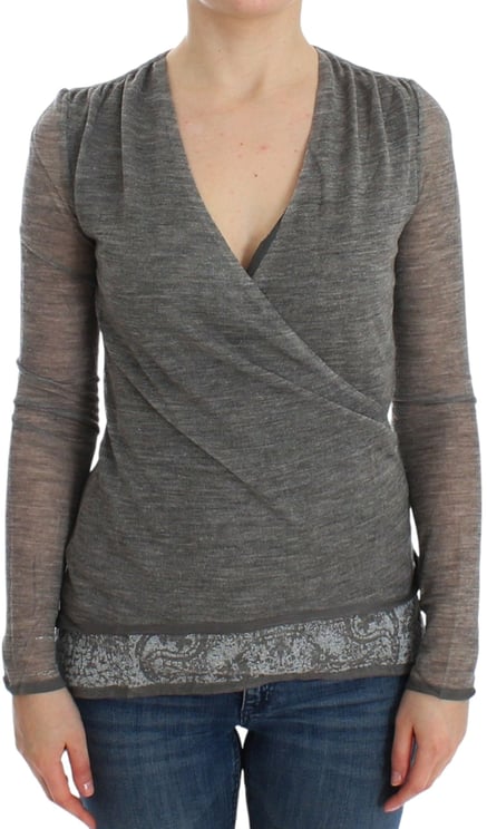 Ermanno Scervino Ermanno Scervino Gray Wool Blend Stretch Long Sleeve Sweater