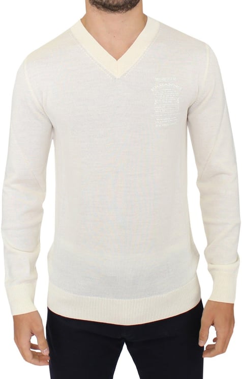 Ermanno Scervino Ermanno Scervino Off White Wool Blend V-neck Pullover Sweater
