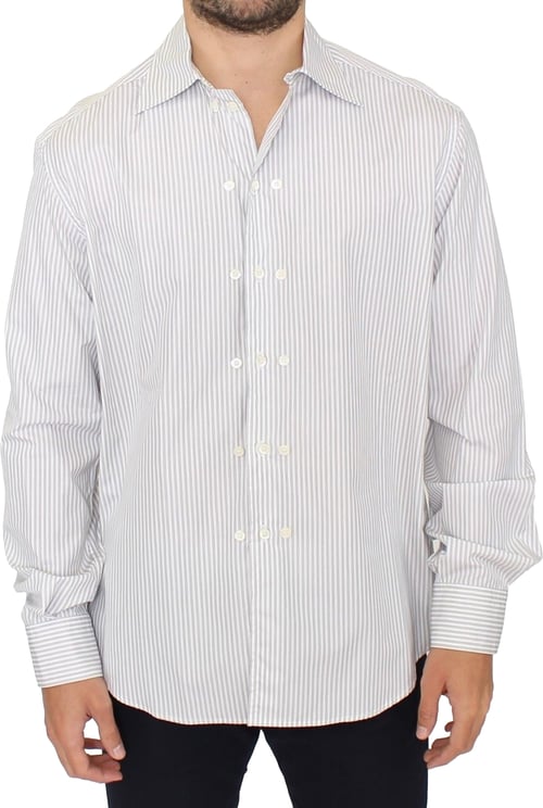 Ermanno Scervino Ermanno Scervino White Gray Striped Regular Fit Casual Shirt