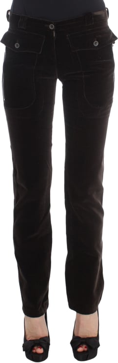Ermanno Scervino Ermanno Scervino Brown Cotton Velvet Zippers Slim Fit Pants