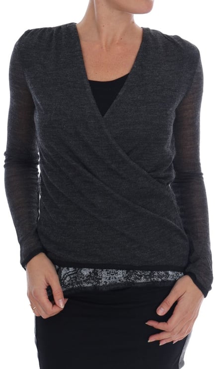 Ermanno Scervino Ermanno Scervino Gray Wool Lace Top Long Sleeved T-shirt
