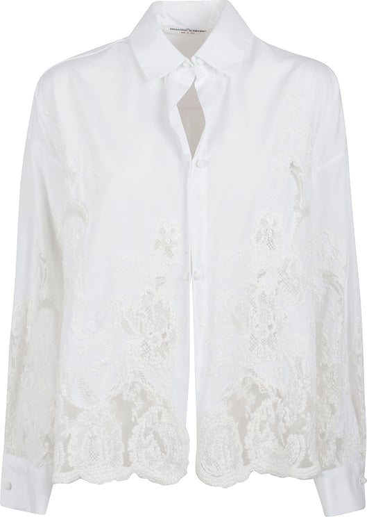 Ermanno Scervino White Intricate Lace Detail Cotton Blouse