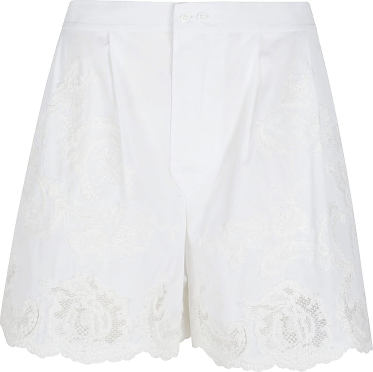Ermanno Scervino Lace-Overlay White Shorts with Scalloped Hem