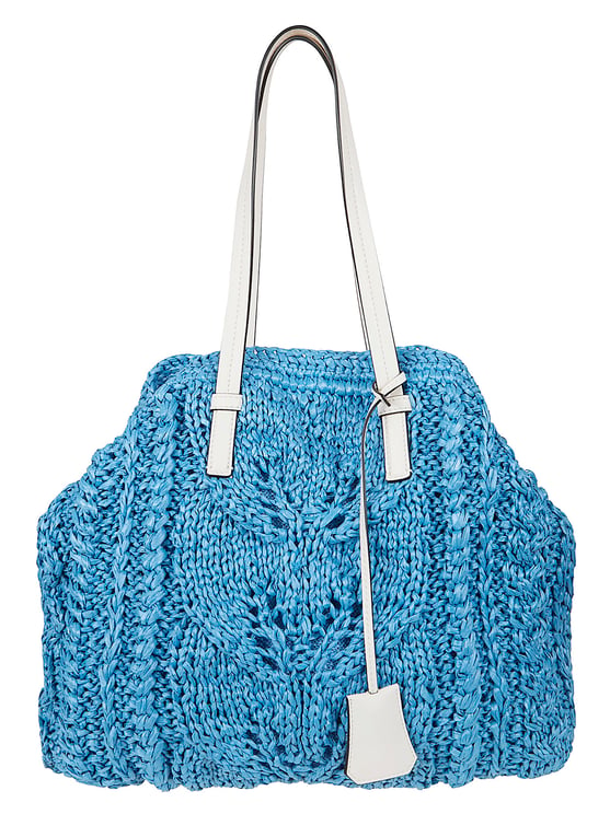 Ermanno Scervino Handmade Raffia Yarn Tote Bag with Leather Handles