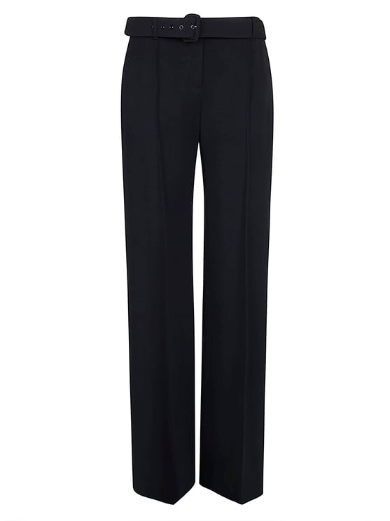 Ermanno Scervino High-Waisted Black Crepe Wide-Leg Trousers with Belt and Pleats