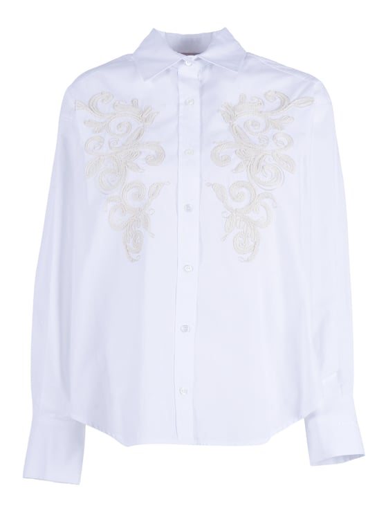 Ermanno Scervino White Embroidered Pleated Shirt