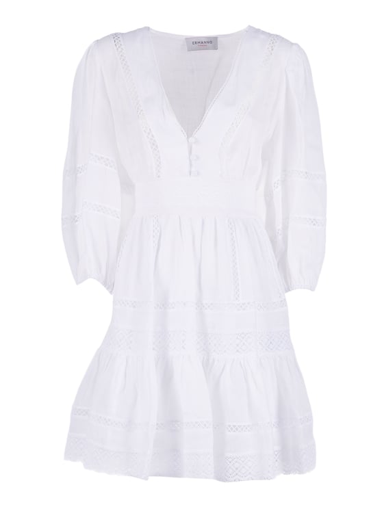 Ermanno Scervino Puff Sleeve Lace Mini Dress