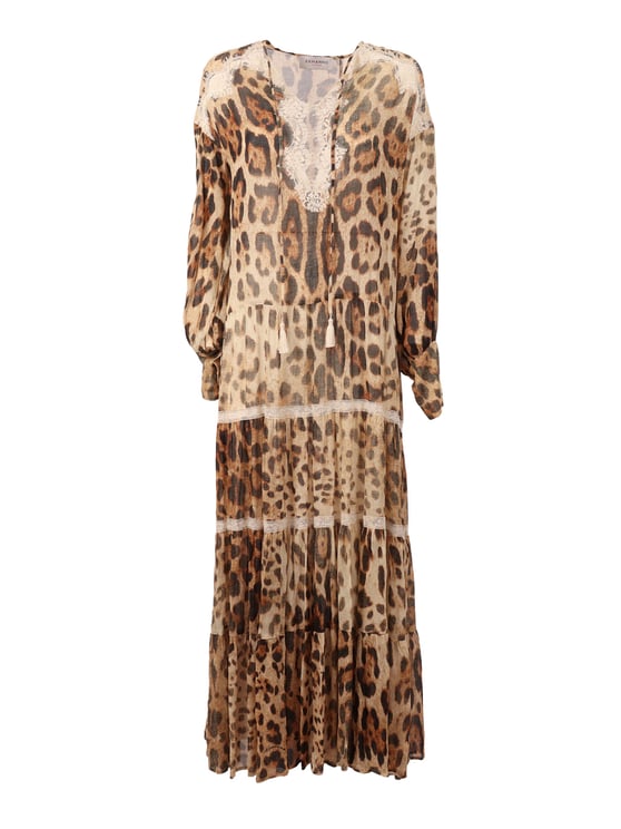 Ermanno Scervino Leopard Print Lace Maxi Dress