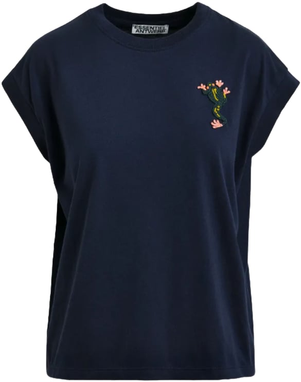 Essentiel Antwerp Essentiel Antwerp Embroidered T-shirt T-shirts Donkerblauw Jungala