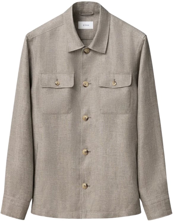 Eton Eton Four Pocket Linen Lyocell Shirt Jacket Overshirts Beige 100014699
