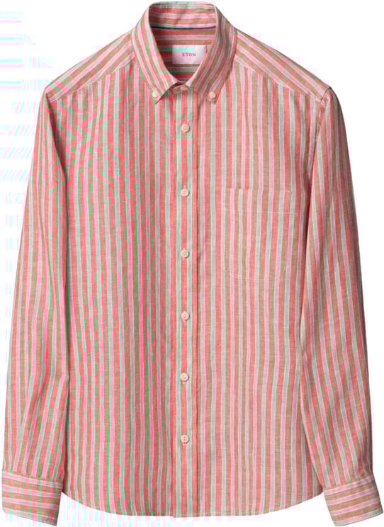 Eton Eton Multi Striped Linen Shirt Lange Mouw Overhemden Rood 100014792