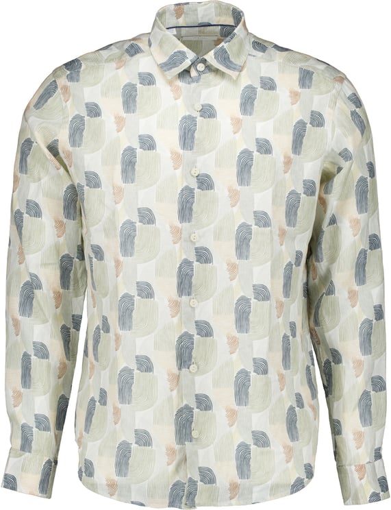 Eton Eton Geometric Print Linen Shirt Lange Mouw Overhemden Groen 100014843