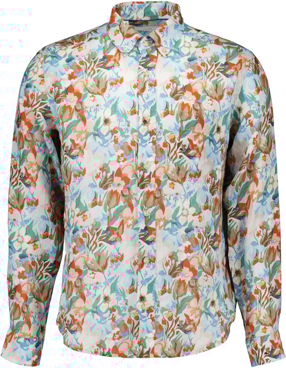 Eton Eton Floral Linen Print Shirt Lange Mouw Overhemden Oranje 100015064