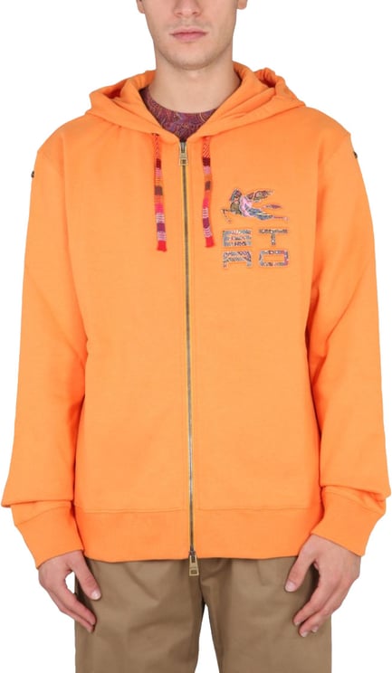 Etro Orange Zip Sweatshirt With Hood