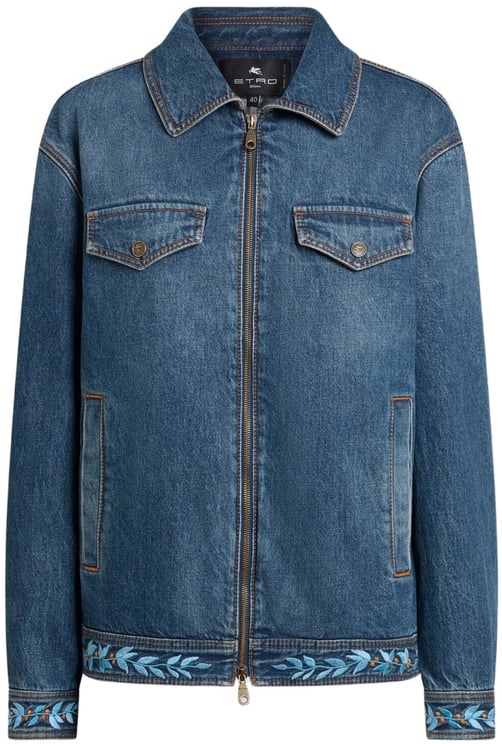 Etro Loose Fit Denim Embroidered Bird Jacket