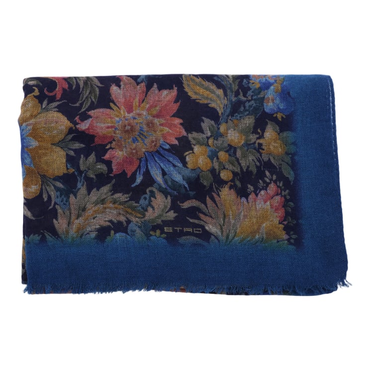 Etro Floral Pattern Lightweight Scarf With Fringed Edges
