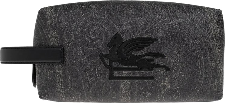 Etro Rectangular Black Paisley 25X12X12 Side-Handle Pouch